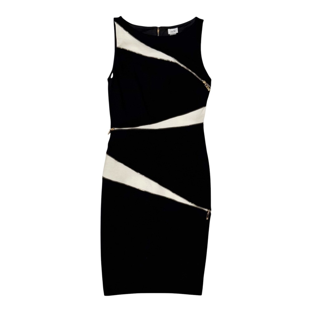Vintage Cache Black White Zipper Sheath Dress‎ Sleeveless Colorblock Stretch 2